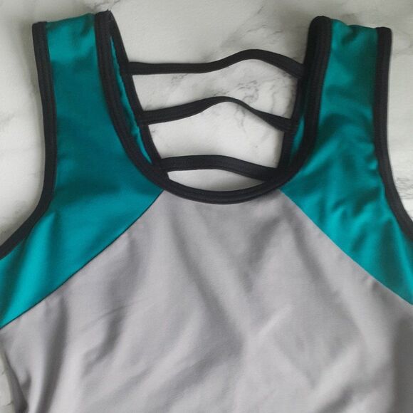 Sassa Womens Two- Piece Swim Padded Activewear Top inTeal & Grey Size S-M - Picture 3 of 10